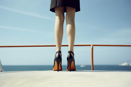 woman fashion beautiful colorful leg foot concept stylish shoe blue red. Generative AI.の素材