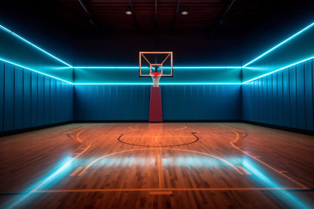 arena corridor space hall neon indoor interior empty basketball background game virtual. Generative AI.の素材