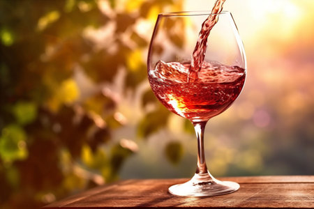 red alcohol party gradient background merlot drink wine glass liquid closeup. Generative AI.の素材