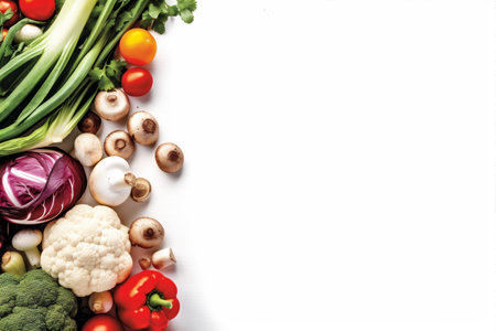 fruit vegetable healthy green background tomato vegetarian leaf white food isolated. Generative AI.の素材