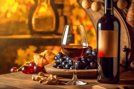 drink food winery wine beverage grape cork glass alcohol background bottle. Generative AI.の素材
