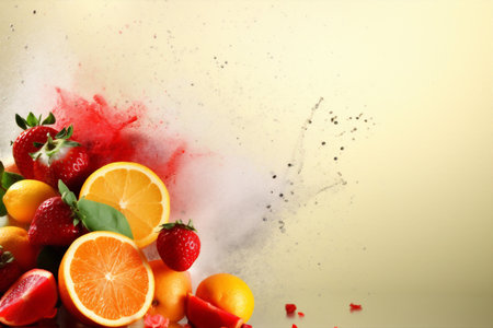 apple grape fruit isolated orange smoke ice background juice food hookah. Generative AI.の素材