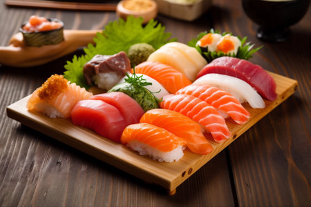 fish sushi seafood set roll japan meal japanese food rice. Generative AI.の素材