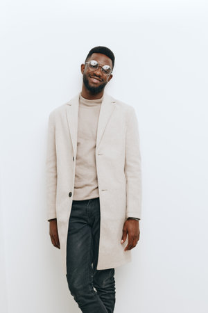 man beige jacket stylish beauty fashion black model american african portrait styleの写真素材