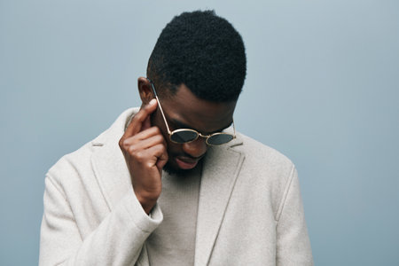 stylish man american american fashion portrait african style black handsome jacket modelの写真素材