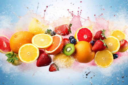 apple orange juice ice hookah fruit background nourishment smoke grape food. Generative AI.の素材