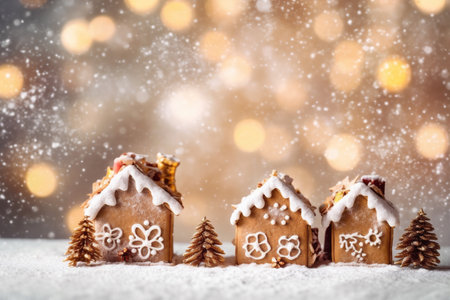holiday design snowflakes new christmas background tree decoration gold christmas card year. Generative AI.の素材