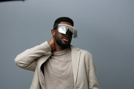 man african trendy stylish style jacket model american american black fashion portraitの写真素材