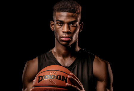 athlete man professional basketball holding black person adult player ball sports. Generative AI.の素材