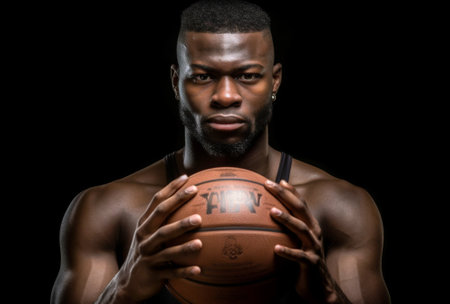 man player basketball ball professional holding athlete sports training black person. Generative AI.の素材