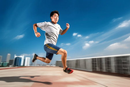 fit person lifestyle fitness male run sport healthy athletic exercise. Generative AI.の素材