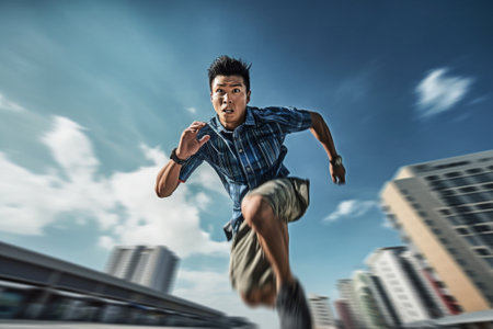 run person athletic fitness healthy asian sport lifestyle exercise fit. Generative AI.の素材