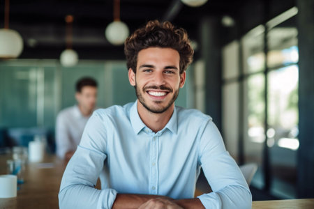 man portrait office executive suit business smile confidence indoors businessman professional. Generative AI.の素材