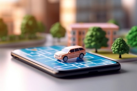 map mobile direction gps point car navigation location travel phone. Generative AI.の素材