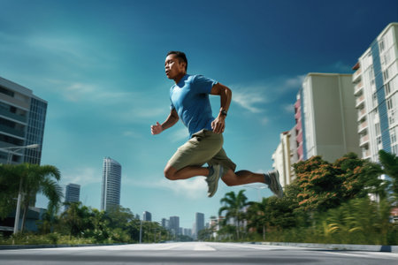 athletic run healthy person exercise lifestyle sport fitness fit male. Generative AI.の素材