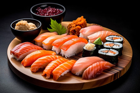 set japanese roll meal rice sushi fish seafood food japan. Generative AI.の素材