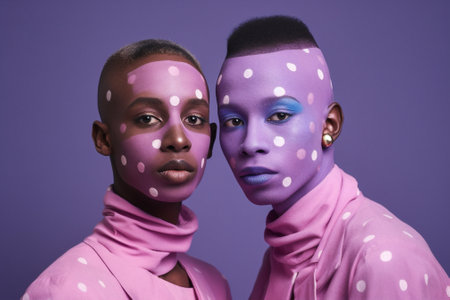 dots man fashion beauty looking skin purple face polka portrait young handsome. Generative AI.の素材
