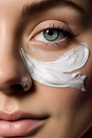 woman facial up touch portrait beauty skin skin care close clean mask face. Generative AI.の素材