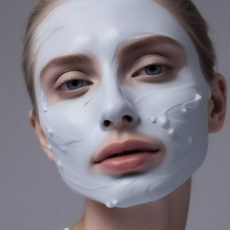 beauty woman mask care skin up face clean facial portrait skin care close. Generative AI.の素材
