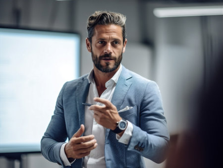 adult confidence entrepreneur business professional office manager speaker executive businessman. Generative AI.の素材