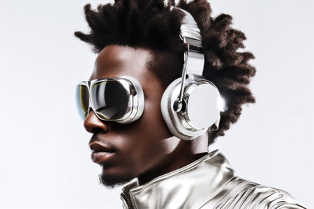 dj outdoors adult african headphones portrait music black lifestyle men young. Generative AI.の素材