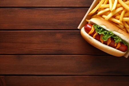 bread dog sauce meat american background fast hot sandwich food sausage. Generative AI.の素材