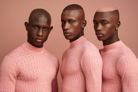 studio man lifestyle friends black portrait businessman trendy pink fashion group. Generative AI.の素材