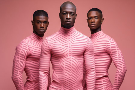man studio trendy lifestyle pink portrait black fashion friends stylish group. Generative AI.の素材