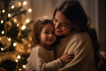 year kid lights family gift new christmas caucasian holiday present. Generative AI.の素材