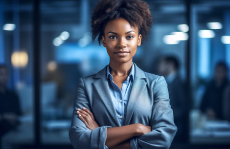 business woman modern african lifestyle style face american portrait attractive background smile beauty. Generative AI.の素材