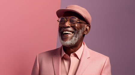 man face portrait human senior elderly smiling black old tradition age. Generative AI.の素材