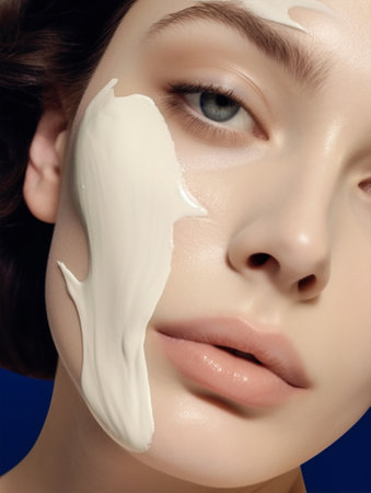 woman attractive up skin beauty facial portrait mask clean care close face skin. Generative AI.の素材