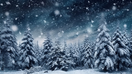 card new holiday background sky winter fir white year snow tree christmas. Generative AI.の素材