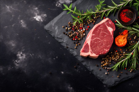 grill background steak red dark meat pork beef fried food raw. Generative AI.の素材