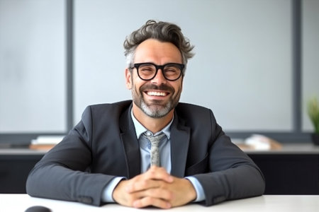 man indoors job confidence office smile business portrait executive businessman professional. Generative AI.の素材