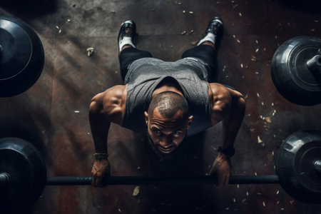 fit exercising gym sport training athletic strong person strength handsome men. Generative AI.の素材