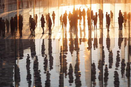 architecture city people sunset urban tourism modern landmark building business. Generative AI.の素材