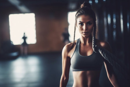 woman rope african energy fitness female sport american gym fit athlete young. Generative AI.の素材