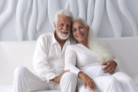 married woman man old couple together smile mature adult love happy senior. Generative AI.の素材