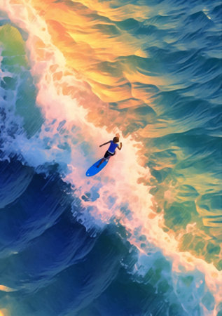 lifestyle woman hawaii summer ocean sport sea boarding water surfing surfer. Generative AI.の素材