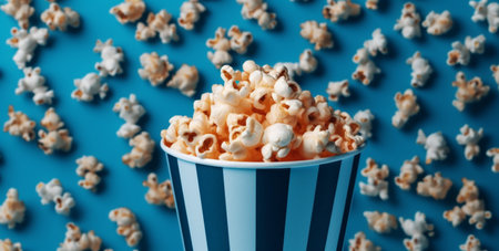 popcorn blue cinema object entertainment box white background snack corn food. Generative AI.の素材