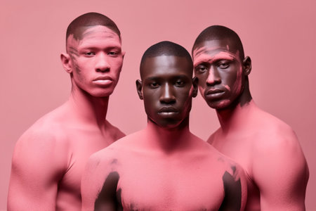 man studio black success lifestyle trendy portrait friends pink group fashion. Generative AI.の素材