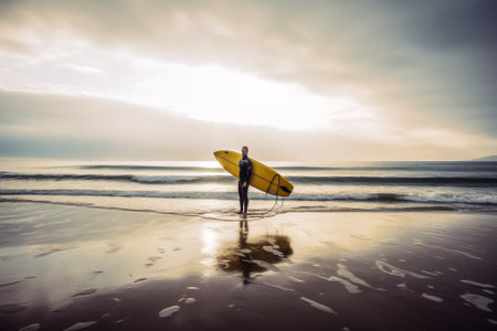sport man person one sea ocean male surfing surfboard beach surfer. Generative AI.の素材