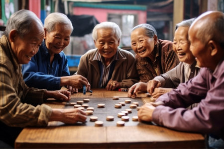 senior game home caucasian old elderly retired female together poker. Generative AI.の素材