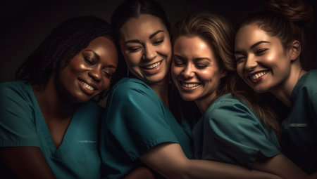 clinic black health women adult group nurse doctor portrait beauty caucasian. Generative AI.の素材