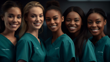 doctor caucasian black health group race women portrait beauty nurse clinic. Generative AI.の素材