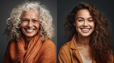 friendship grandmother smiling females cheerful women laughing horizontal positive portrait happiness. Generative AI.の素材