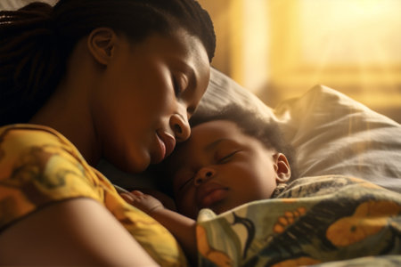 woman motherhood american mother home family african people daughter childhood two newborn baby. Generative AI.の素材