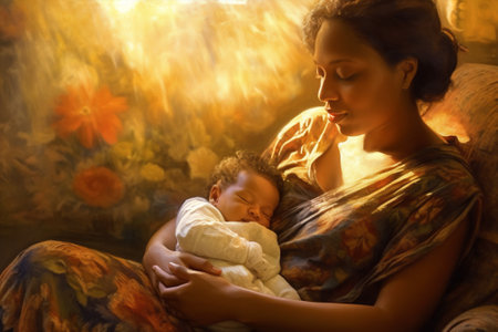 woman daughter family african baby newborn childhood american born mother home motherhood. Generative AI.の素材