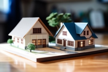 estate mortgage business housing home rent loan investment sale property. Generative AI.の素材